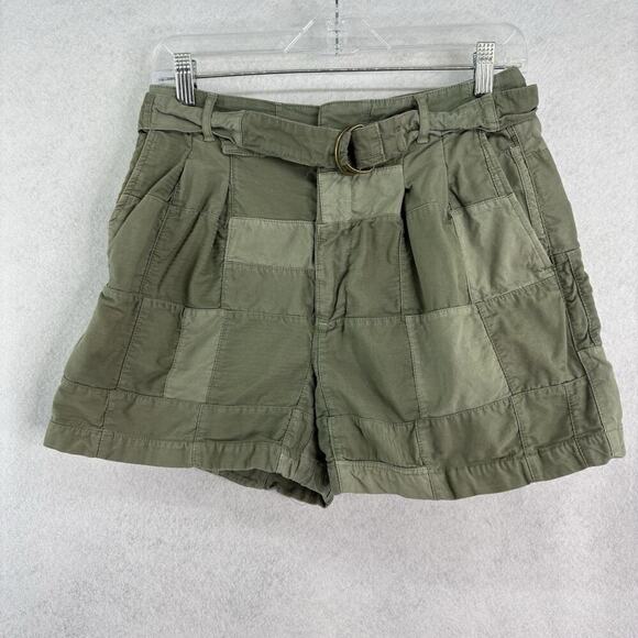 J.Crew Women's Size 4 Limited Edition Green Patchwork D-Ring Belted Shorts Beach - Picture 2 of 9